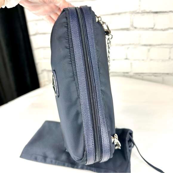 Prada Nylon Navy Blue crossbody or bum bag pouch with chain and dust bag - Picture 9 of 15